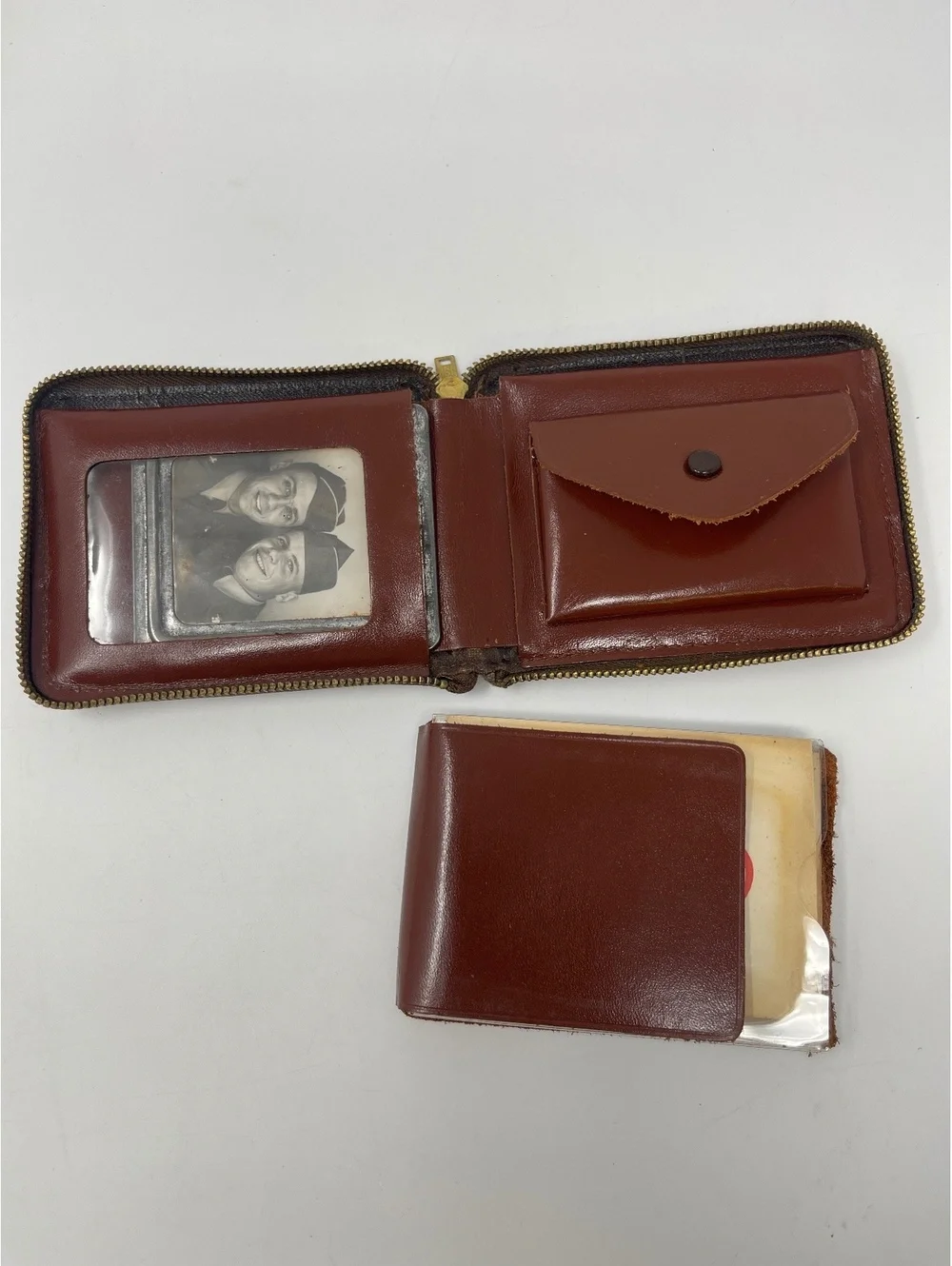 Vintage Pilgrim Amity Brown Leather Zip Wallet & Key Case Set Diamond Quilted